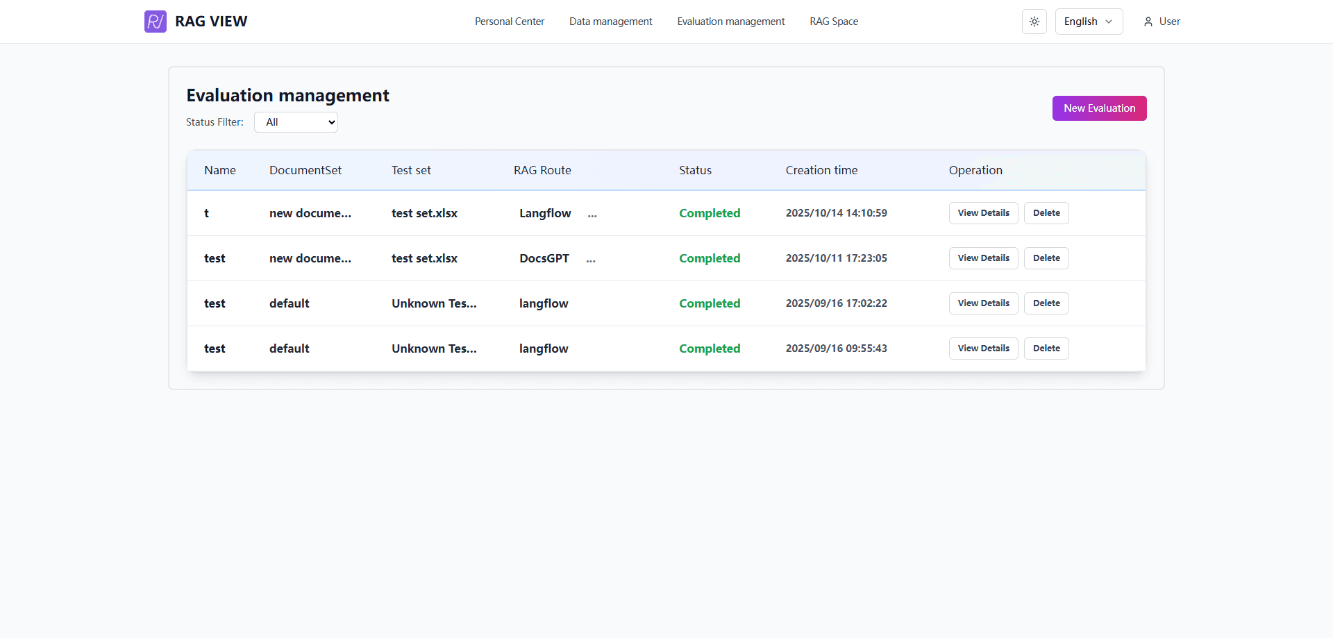 Create new evaluation